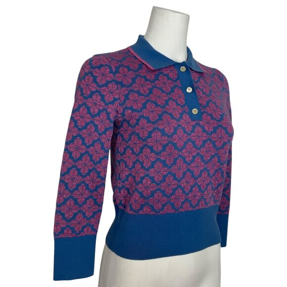 Kate Spade Spade Flower Polo Sweater XS Vibrant Blue Pink - Picture 4 of 14
